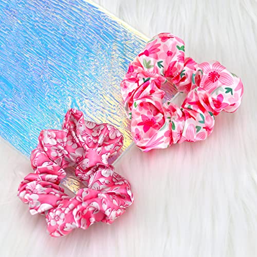 Flower Hair Scrunchies Elastics Cherry Blossom Hair Ties Pink Floral Hair Accessories For Women Girls Silk Hair Band Large Ponytail Holder Bracelet Ropes Party Favor Gift 2Pcs #TOP3