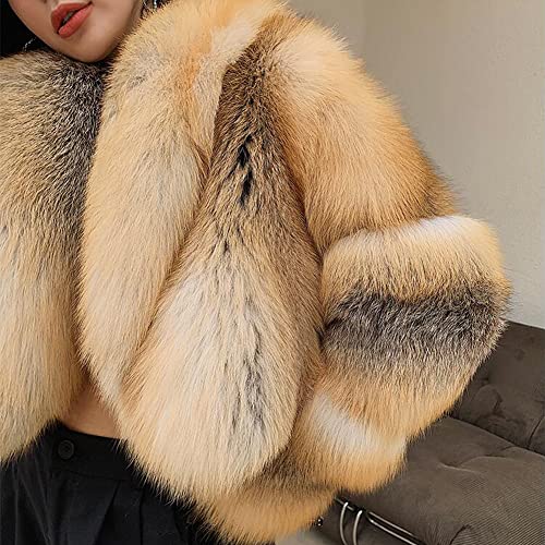 Denny&Dora Winter Thick Warm Womens Natural Real Fox Fur Coat Whole Skin Genuine Fox Fur Jackets With Fur Collar (As1, Alpha, S, Regular, Regular, Brown, S) #TOP4