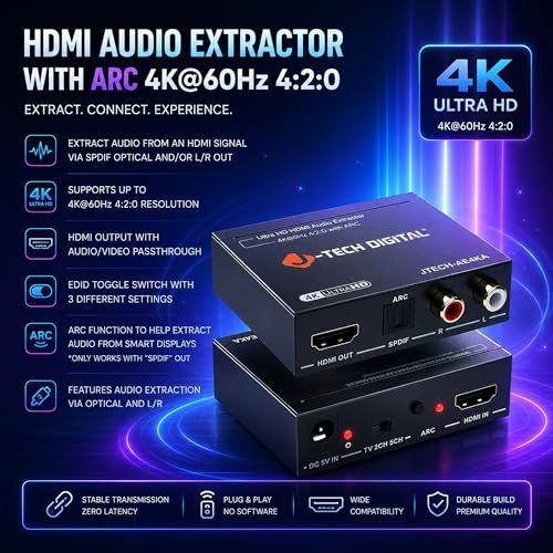 Extractor de audio HDMI a RCA óptico J-Tech Digital compatible con Dolby Digital de 4K 2