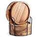 WLWNWFT Untersetzer Holz Rund f&uuml;r Gl&auml;ser 6er Set, Untersetzer aus Akazienholz mit Halter, Glasuntersetzer f&uuml;r Getr&auml;nke, Bar, Tassen, Glas