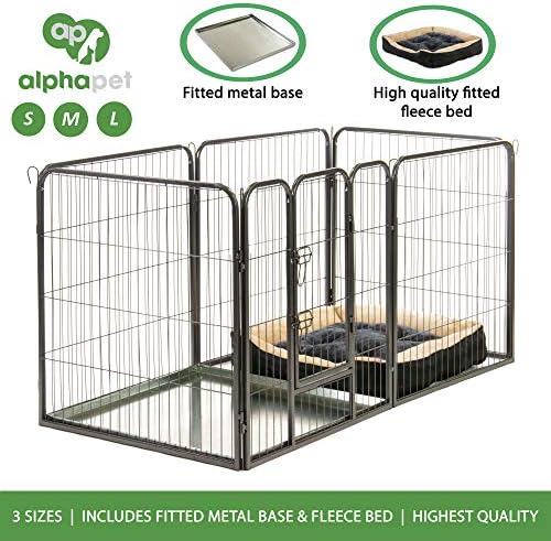 Alphapet® 6 Panel Heavy Duty Pet Dog Puppy Play Pen Whelping Enclosure INCLUDING BASE FLEECE BED - Available in 3 Sizes (Small)