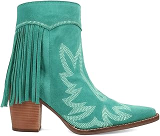 Womens Wild Sage Fringe Snip Toe Zippered Casual Boots Ankle Mid Heel 2-...