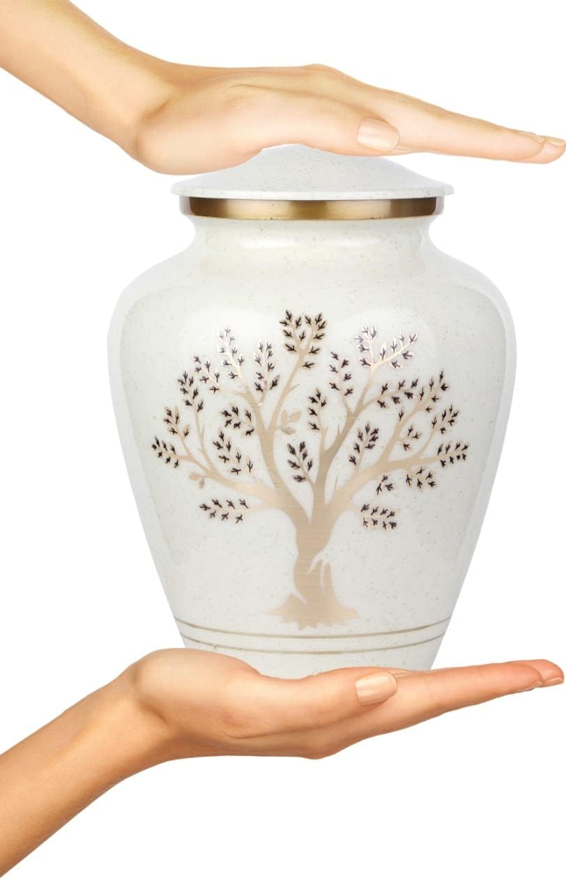 Tree of Life Large Cremation Urn for Human Ashes | 200 Cubic Inches | Decorative Urn for Ashes Adult Female & Male, Funeral Urns - Pearl Marble
