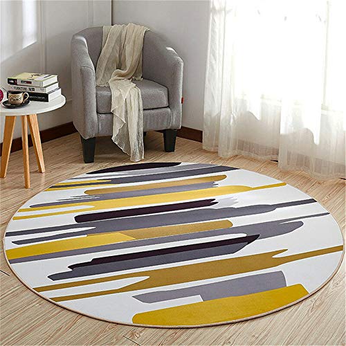 Tapis Rond Lavable en Machine, Morbuy Style Nordique Interieur Anti Slip Chambre à Coucher Salon Tapis d'Entrée Absorbant Antidérapant (Graffiti Gris Jaune,120cm)
