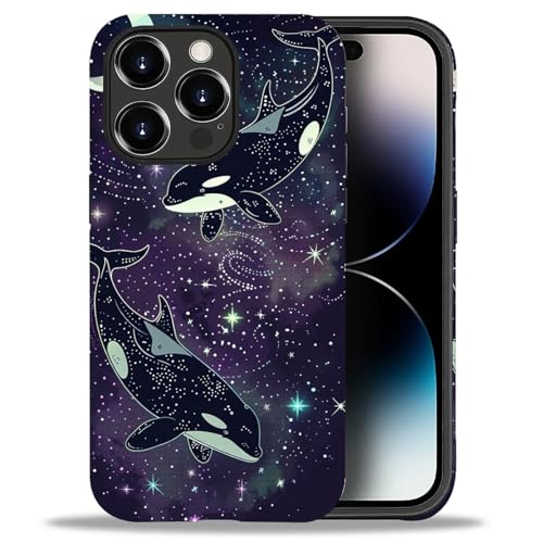 yicomon Compatible with iPhone 14 Pro Max Case, Two Orcas Swimming Pattern Print Matte Phone Case Durable Fashion Funny Liquid Silicone Case Soft Anti-Scratch Shockproof Protective Cover