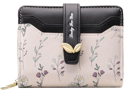 Cute Black Flower Wallet for Women and Ladies Small Kawaii Coin Purse with ID Window Compact Lightweight and Stylish Design Cash Wallet for Ladies