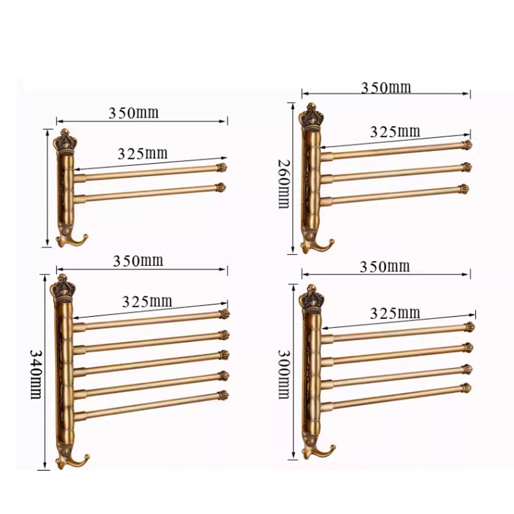 Estilo Retro Toallero Giratorio para Baño, Barra De Toalla De Acero Inoxidable De 4 Brazos, Soporte De Toalla Montado En La Pared Que Ahorra Espacio con Gancho gold-2Bar