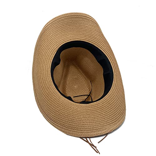 Image of Western Straw Cowboy Hat for Women Beach Sun Hat for Men Wide Brim Fedora Hat Cowgirl Hats Summer Panama Hat