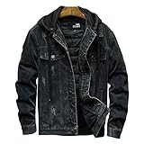 FBYDLL Herren Gefütterte Jeansjacke - Abnehmbare Kapuze Werkzeug Winter Sherpa Western Cowboy Mantel, Stepp Verdicken Trucker Jeans Oberbekleidung, Button Down Langarm Übergröße,Schwarz,3XL