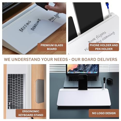 Image of GAROOD Desktop Dry Erase Board With Storage White Keyboard Whiteboard Glass White Board Whiteboard Desk Top Organizer Desk Board Buddy Phone Tablet Holder Office Accessories 15.8 X 7 X 2 Inches