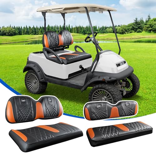 NOKINS 4PCS Golf Cart Seat Covers Kit Front and Rear Seat Covers Fits Club Car Precedent Standard Seat Cushion Club Car Accessories Vinyl Seat Covers (Gradient Diamond Black&Brown)
