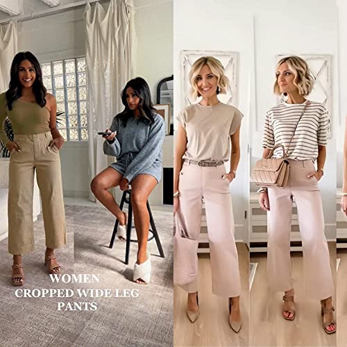 Herizem Stretch Twill Cropped Wide Leg Pant- Zerouin Pants,Casual Full-Length Loose Pants (White,Medium) #TOP5
