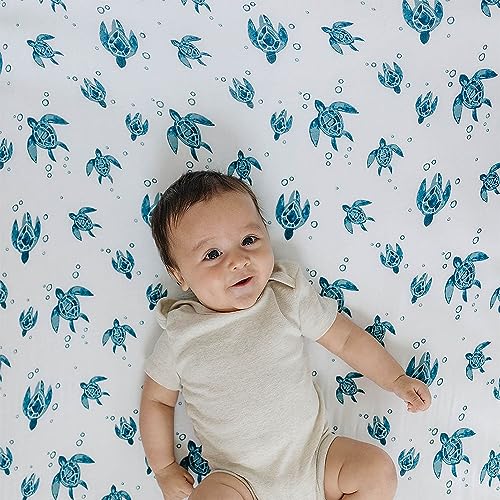 Image of Bebe au Lait Oh So Soft Cotton Blend Breathable Muslin Crib Sheet, Baby Crib Sheet, Breathable Crib Sheets, Premium Quality Fabric, Gentle on Baby's Skin, Fits Standard Crib Mattress - Sea Turtle