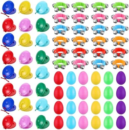 72 Piecces Bulk Easter Basket Gifts for Kids Include 24 Egg Shaker 24 Wrist Band Jingle Bells 24 Finger Castanets for Musical Instruments Party Favors