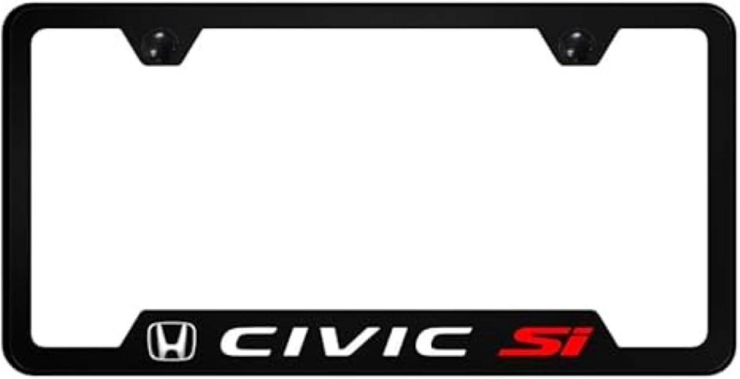Au-TOMOTIVE GOLD, INC. Officially Licensed UV Print Logo on Black Polycarbonate Notched License Plate Frame for Honda Civic SI