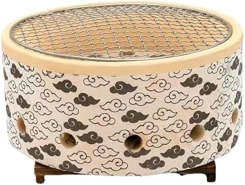 lisBaby新しい日本製 4 in 1 セラミック火鉢、炭火焼き、付き屋内、珪藻土ラウンド、炭焼き盆セラミック、卓上屋外、キャンプ、ポータブルチキン串炭火焼き (25*12cm)