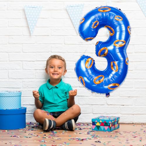 Image of Number 40 Inch Blue and Gold Ring Balloon Birthday Number Decoration Aluminum Film Balloon Suitable for Boys and Girls Blue Theme Party Cartoon Party Decoration Supplies (3)