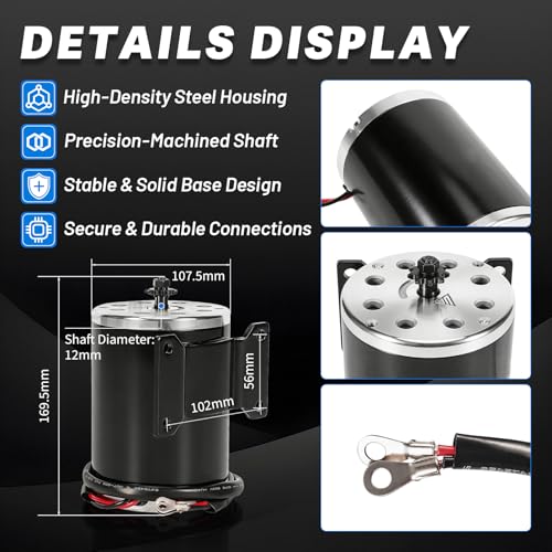 Lazenta MY1020 48V Electric Scooter Brushed Motor 1000W 9 Teeth Compatible with Electric Scooter E-Bike Motorcycle Bicycle Mini Bike Go Kart ATV Tricycle,with Base by Lazenta - Image 2