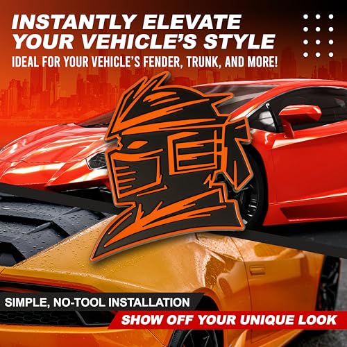 Image of Samurai Emblem, Custom 3D Car Badge - Universal Exterior Accessories for Car, Truck, SUV, Motorcycle (Set of 2) (Orange)