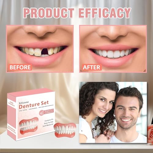 Dentures for Women and Men, Silicone Dentures Upper and Lower,Natural Shade False Teeth & Veneers-11
