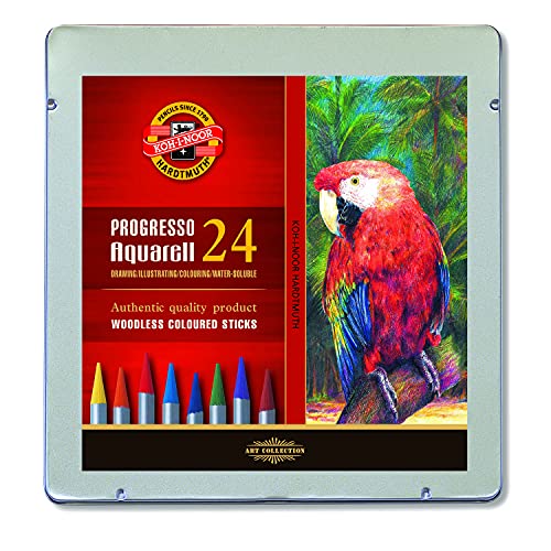 Crayon de Couleur Aquarelle Koh-I-Noor Progresso sans bois 24 couleurs dessin beaux-arts