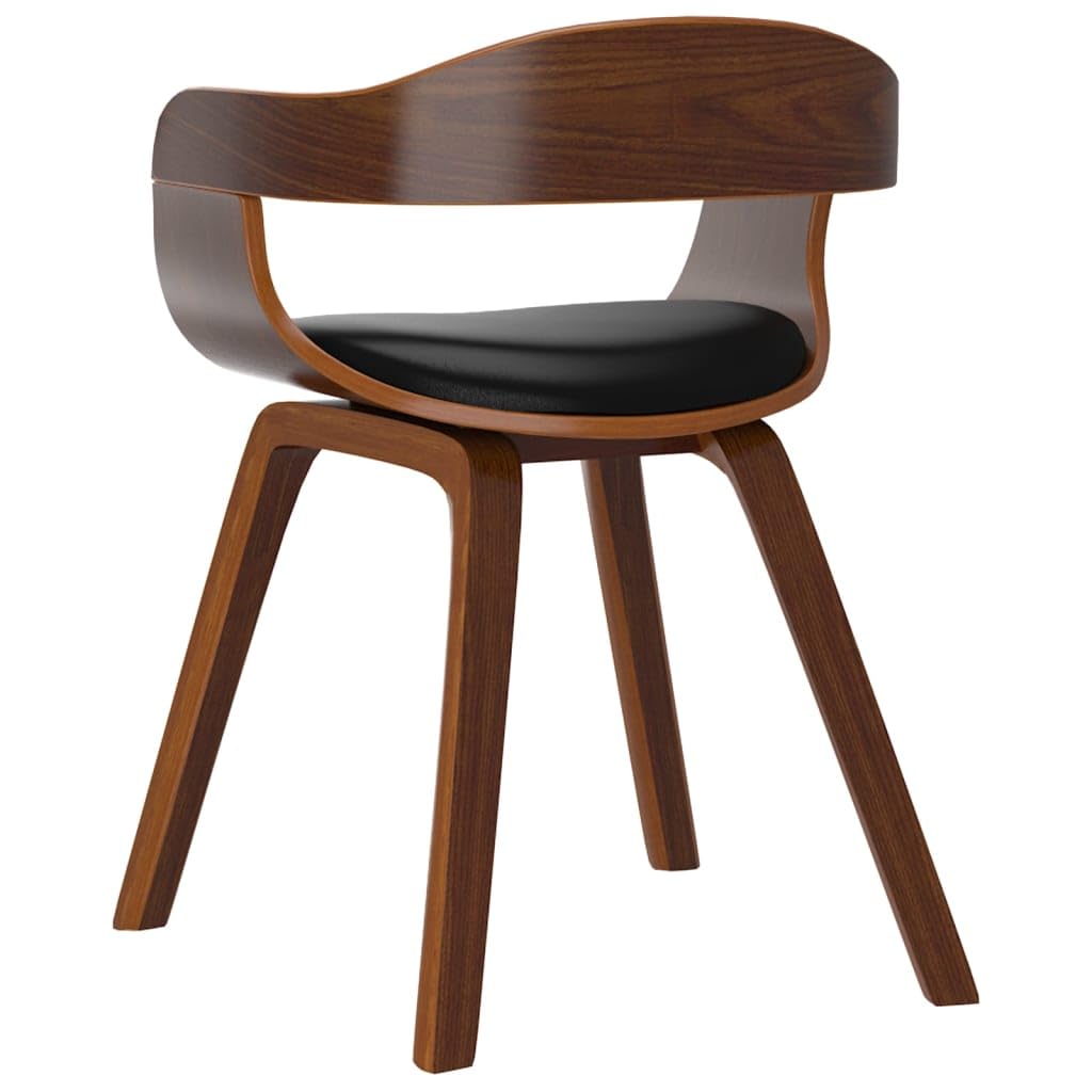 Sillas de comedor de 6 piezas, negro y natural, 49 x 51 x 70 cm | Piel sintética suave, asiento acolchado de espuma, patas de madera curvada, carga máxima 110 kg