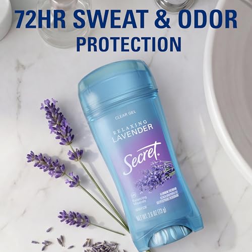 Image of Secret Fresh Antiperspirant Deodorant for Women, 72hr Breathable Sweat & Odor Protection, Instant Freshness & Gentle, PH Balancing Minerals, Clear Gel, Relaxing Lavender Scent, 2.6 oz (Pack of 2)