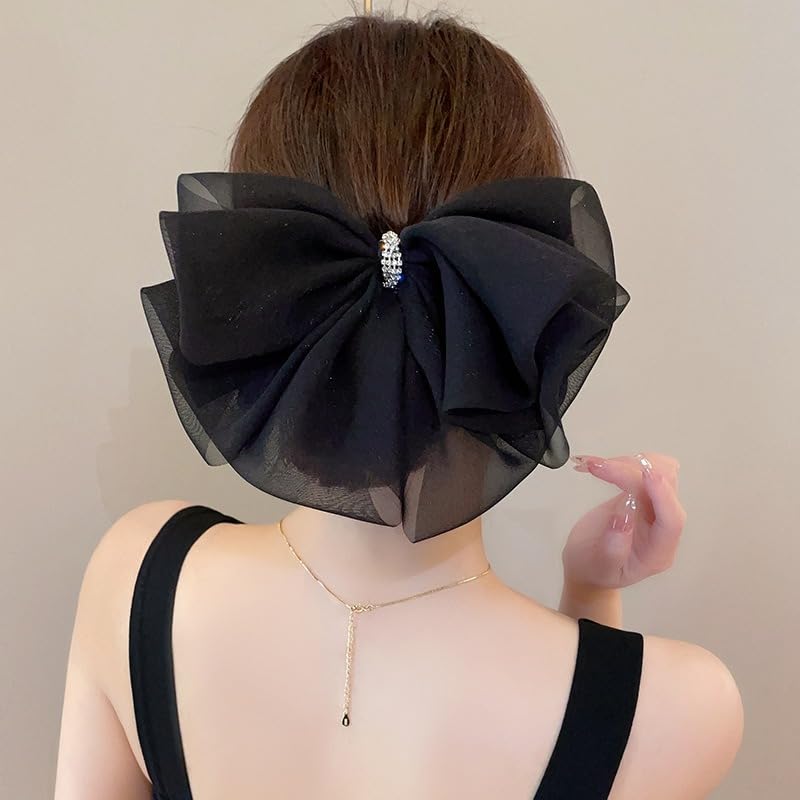 Chiffon Large Bow Hair Clip Women Teen Girls Mesh Cloud Clip Hair Accessories (Green) image 4