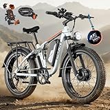 PUJH 6000W Dual Motor Ebike for Adults 60V Fast Electric Bike for Men Women,Up to 100 Miles,24' Fat Tire Suspension Electric Bike for Snow Off-Road Commuter Mountain E-Bike PU364 (White)