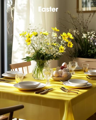 Image of Pureegg Plastic Table Cloth Disposable 20 Pack, 54 x 108 Inch Table Cloths, Easter Party, Decorative Tablecloths, Rectangle, Lemon, Pastel Plastic Cover, Leakproof & Sturdy, Yellow