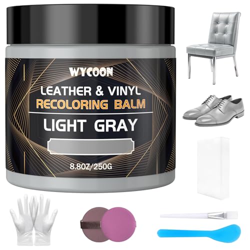 WYCOON Leather Recoloring Balm & Color Restorer | Light Gray Leather Dye, Paint & Repair Kit for Furniture, Couches, Car Seats, Shoes|Restore Faded & Scratched Surfaces