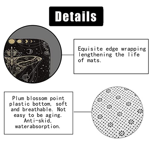 Olebety 4Pcs Celestial Shower Curtain Set, Gold Glitter Sun And Moon Phase Starry Sky Galaxy Constellation Tarot Witch Mystic Boho Bathroom Decor, Black Fabric Shower Curtain, Non-Slip Bath Mat, Moth #TOP5