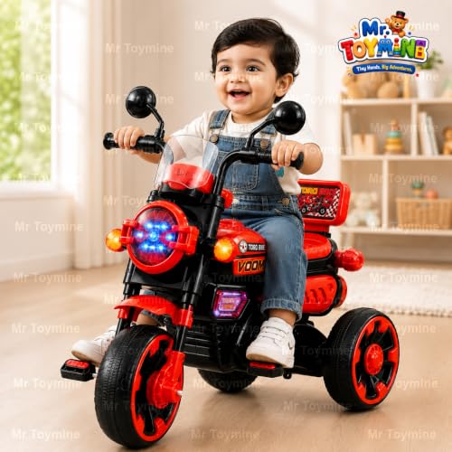 Image of TORQ Bike Pedal Tricycle for Kids Toddler Trike Headlight, Music, Curved Seat and Backrest Push Along Pedal Trike for 2 Years to 4 Years | Full Body LED| RED | TOYMINE