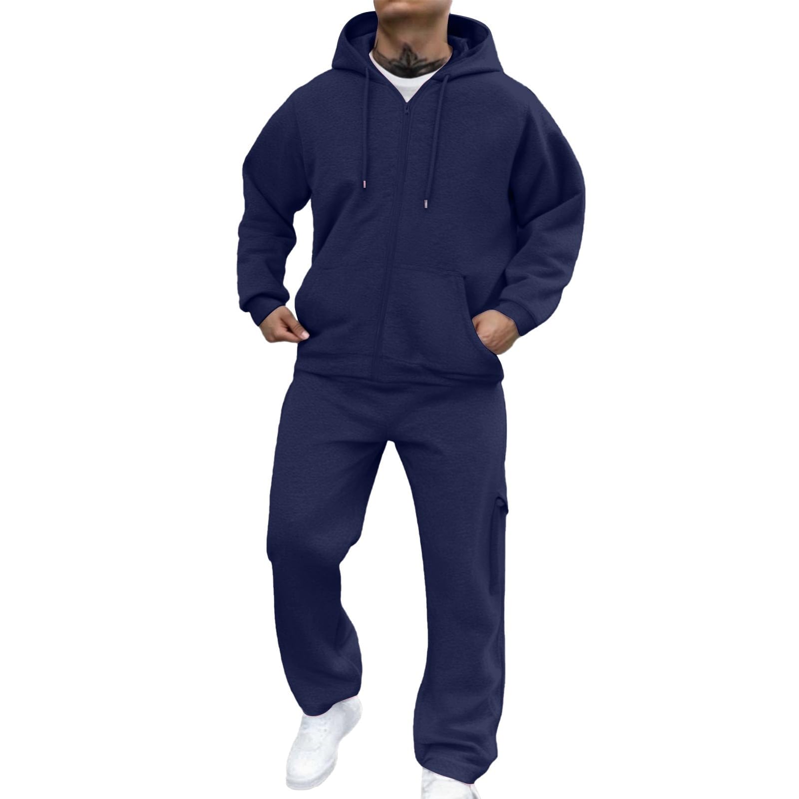 Generisch Tuta da jogging da uomo, per il tempo libero, da uomo, in cotone, calda, Y2K, da corsa, in due pezzi, pantaloni sportivi e con cappuccio, per sport, palestra, da lavoro, 2 pezzi, comoda tuta
