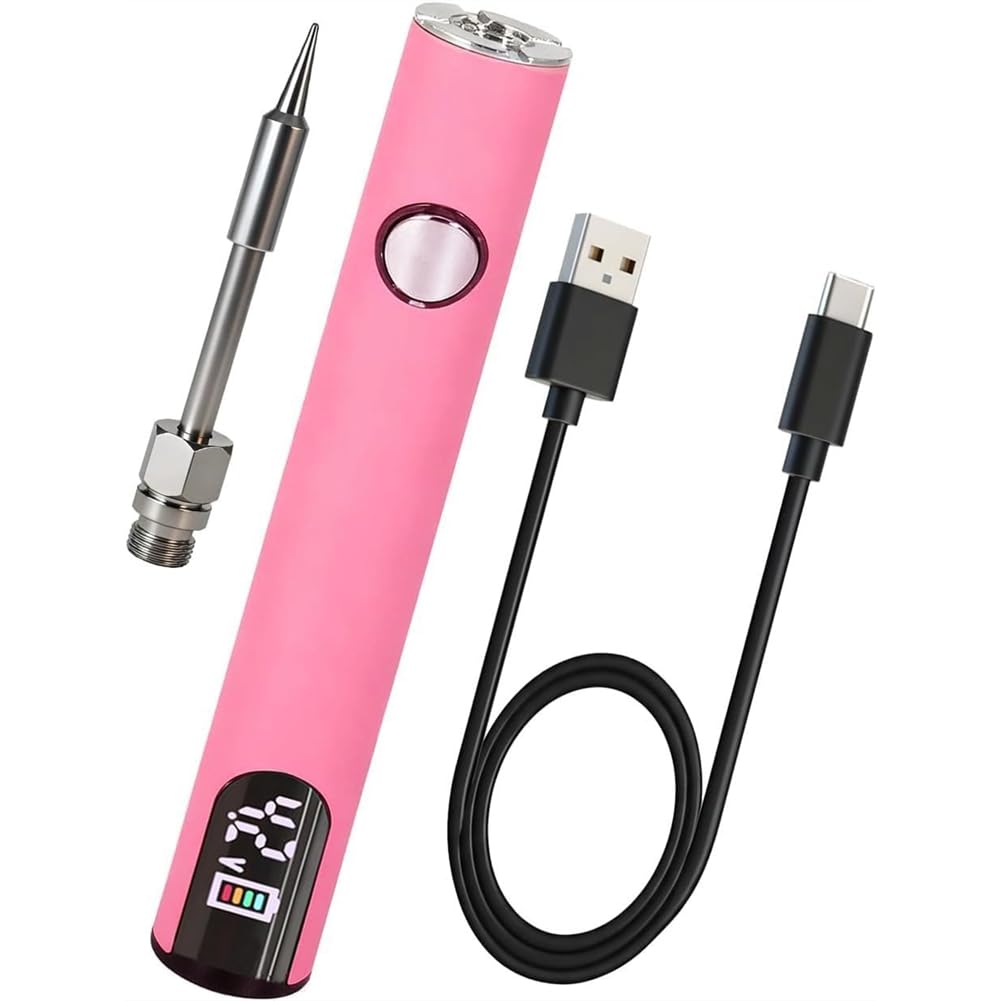 Ijsdnvjndx Pink Led Display Portable Soldering Iron, Rechargeable Cordless Soldering Iron With Built-In Battery Universal