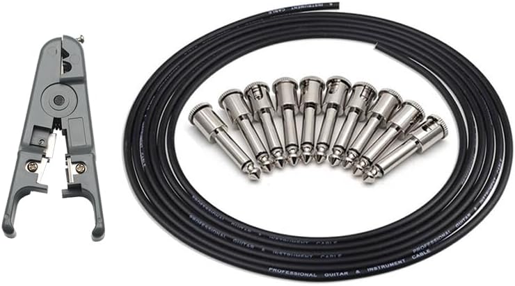 SAPHUE Guitar Patch Guitar Bass Effect Pedal Cables, Solderless Pedalboard Cable Kit,10ft Cable 10 Tip Connectors Solderless Make 5 DIY Custom Patch Cables(Straight Plugs Solderless Kits)
