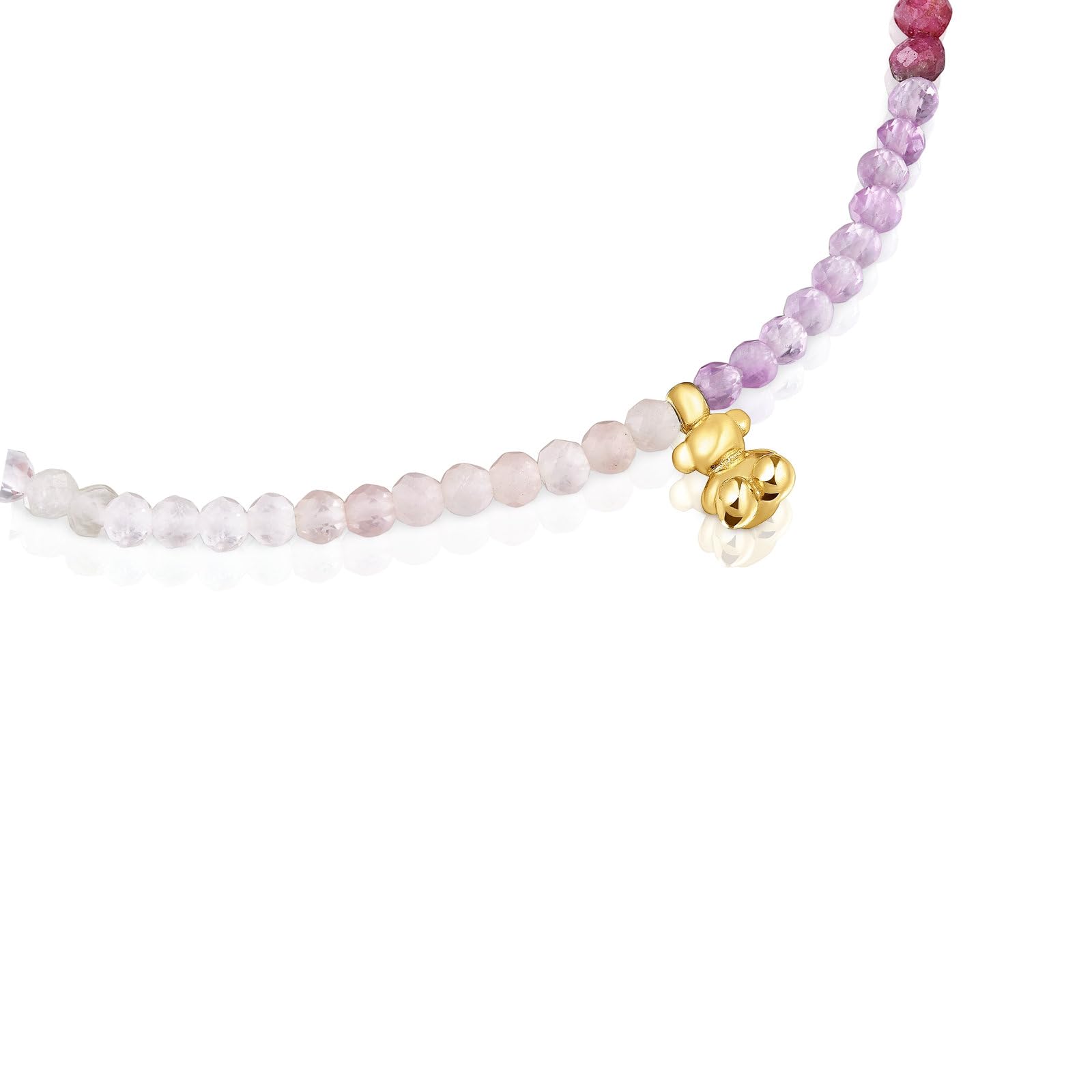 TOUS Pulsera Elástica para Mujer con Baño de Oro 18 Kt sobre Plata de Primera Ley y Gemas Rosadas, Colección Bold Bear Chain