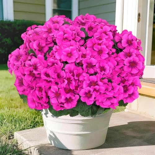 Image of 8 Pcs Artificial Geraniums Flowers for Outdoor Spring Summer Decor UV-Resistant & Realistic Silk Faux Plants for Garden Porch Patio Yard Balcony Home Kitchen Table Decoration, Rose Pink