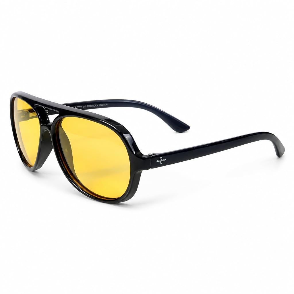 shapes & shades Men & Women UV Protection Sunglasses | Aviator Black Frame with Yellow Lens | Stylish Eyewear | Lightweight Fashion Sunglasses-picture-29
