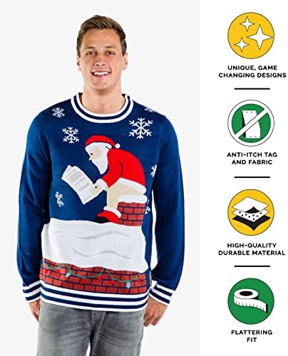 Tipsy Elves Erkekler için Eğlenceli Klasik Çirkin Noel Kazakları Kış Desenleri ve Eğlenceli Durumlar, Santa's Coming (Yeşil), S - Görsel 5