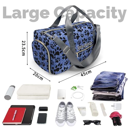 Personalized Dog Paw Blue Glitter Customized Multi-functional Handbag Travel Bag,Sports and Fitness Duffel Bag4
