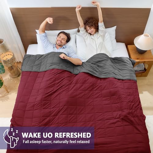 Image of King Size Weighted Blanket for Adults (30 lbs, 80 inch x 87 inch, Red Grey) Cooling Heavy Blanket for Sleeping Perfect for 290-310 lbs, Breathable Blanket for Adults & Couple All Season, Machine Washable