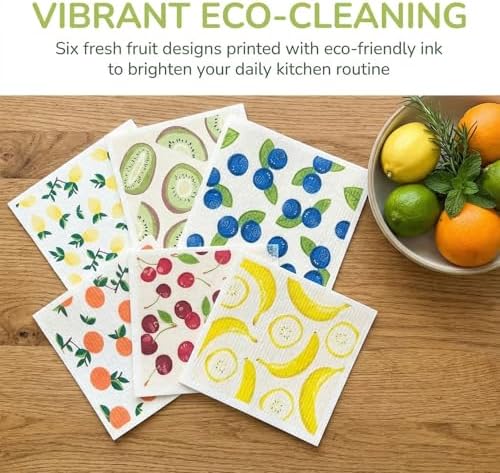 6 Pack Swedish Dish Cloths for Kitchen, Reusable Sponge Cloth, Soft Kitchen Towels, Highly Absorbent Rags for Kitchen, Countertops, Washing Dishes - 4