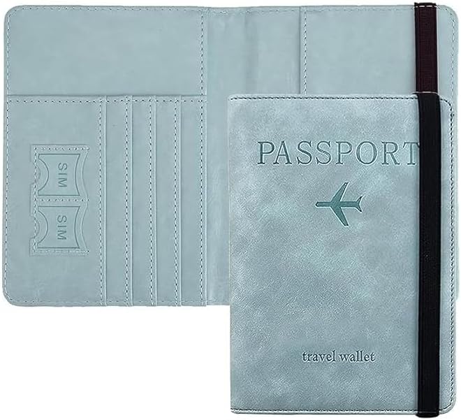 TEKCOOLPassport Holder Cover Travel Wallet Organiser, Passport Case with RFID Blocking, PU Leather Travel Document Holder for Men & Women Travel Accessories, Sky Blue, Casual