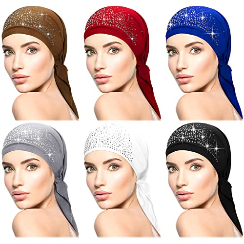 Image of Geyoga 6 Pcs Chemo Headwear for Women Pre-tied Head Scarf Headwrap, Elegant | Sequin Pre Tied Head Wraps, Stretchy Turban Cap, Cancer Patients, Daily Wear