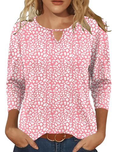 Romanstii Women's Casual Short Sleeve Loose Tunic Tops Lightweight Summer Shirts Elbow Length Sleeve Blouses Pink White Point M