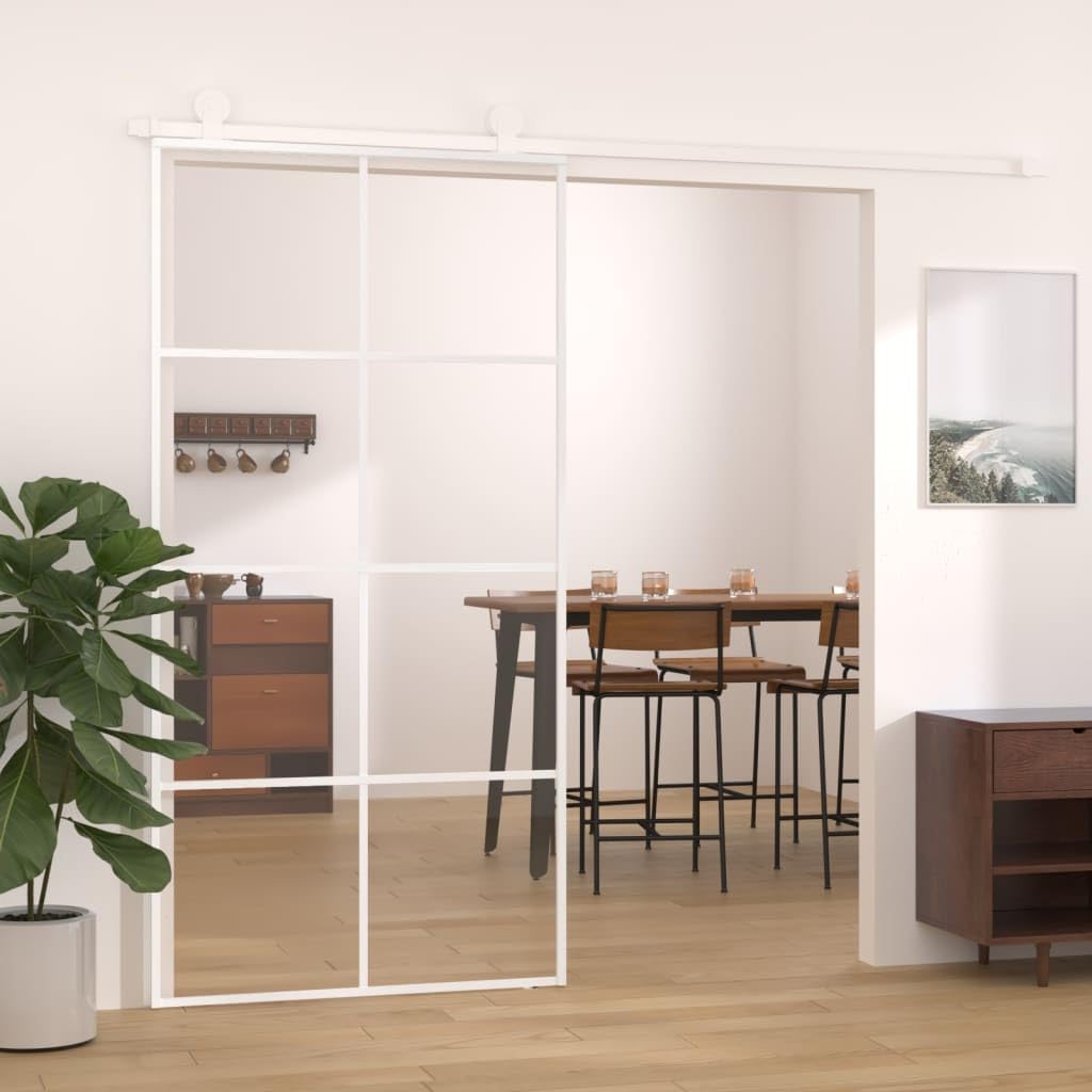 Drzwi przesuwne ESG, szkło i aluminium, 102,5 x 205 cm, białe, materiały budowlane, drzwi, drzwi domowe