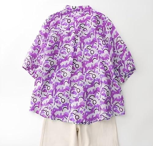Image of Gufrina Women's Abstract Printed Button Down Shirt with Mandarin Collar and Above Elbow Sleeve Relaxed Fit Top