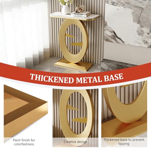 Consola rectangular efecto mármol y base de metal de 40 cm para recibidores pequeños 4