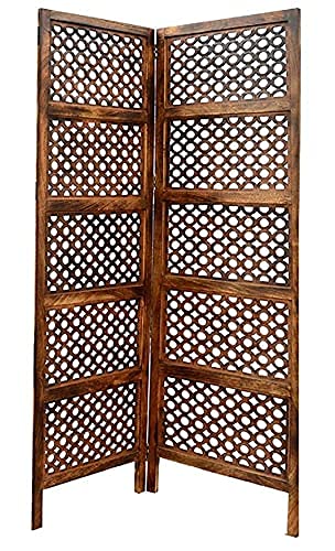 Image of Wooden Room Partition /Screen /Room Divider /Room Separator Traditional Handicrafts 6Ft (Dark Brown) (Ring 2 Panel)